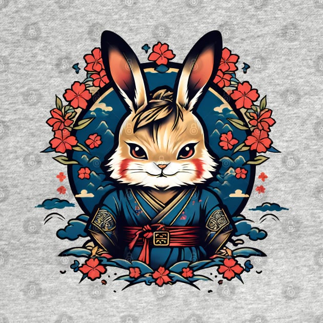 Japanese Samurai Rabbit Tattoo, Kawaii Ninja Rabbit by TaevasDesign